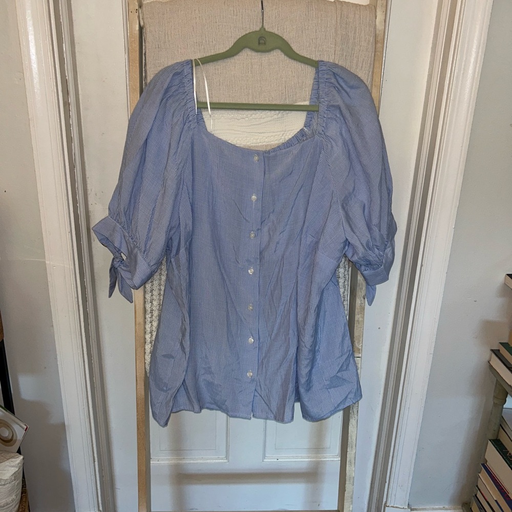 LC Lauren Conrad Light Blue Blouse with Button-Down Front